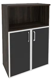 Офисный шкаф средний широкий с чёрным стеклом в раме