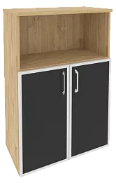 Офисный шкаф средний широкий с чёрным стеклом в раме