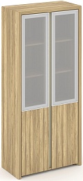 Офисный шкаф высокий широкий (2 низких фасада ЛДСП + 2 средних фасада стекло сатин в раме)
